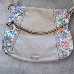 Sakroots Beige Canvas Crossbody with Floral Accent
